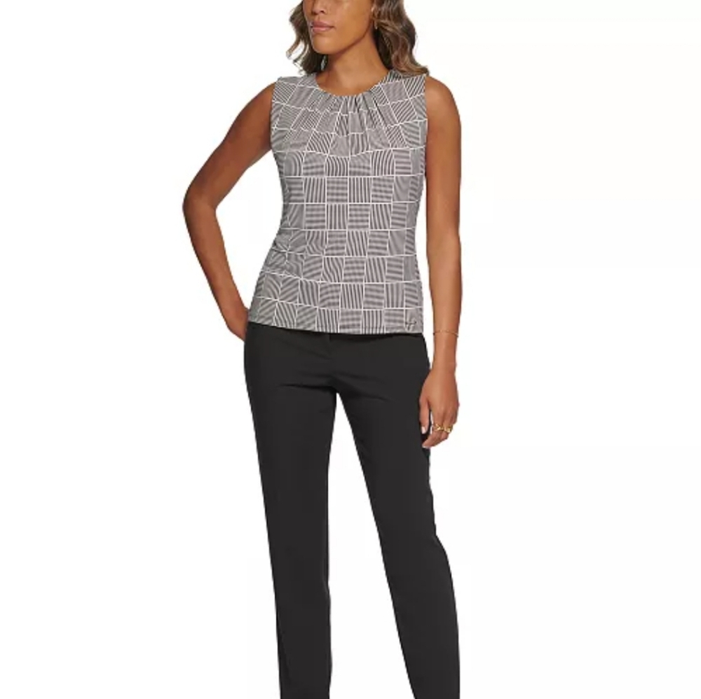Calvin Klein Printed Pleat-Neck Blouse